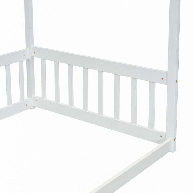 Lit à baldaquin avec cadre et clôture, Simple, Blanc