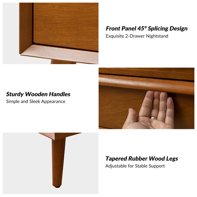 Aviannah Midcentury Modern 2-Drawer Nightstand with Charger