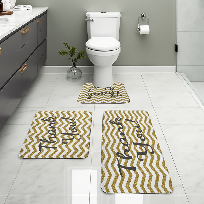  Ensemble de tapis de salle de bain Modern 3 pièces en U et tapis rectangulaires gris anthracite