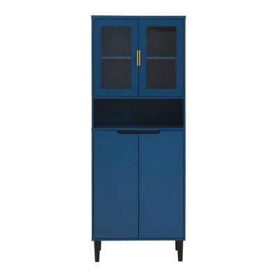 Tall Storage Show Cabinet with 2 Glass Display Door & 2 Doors