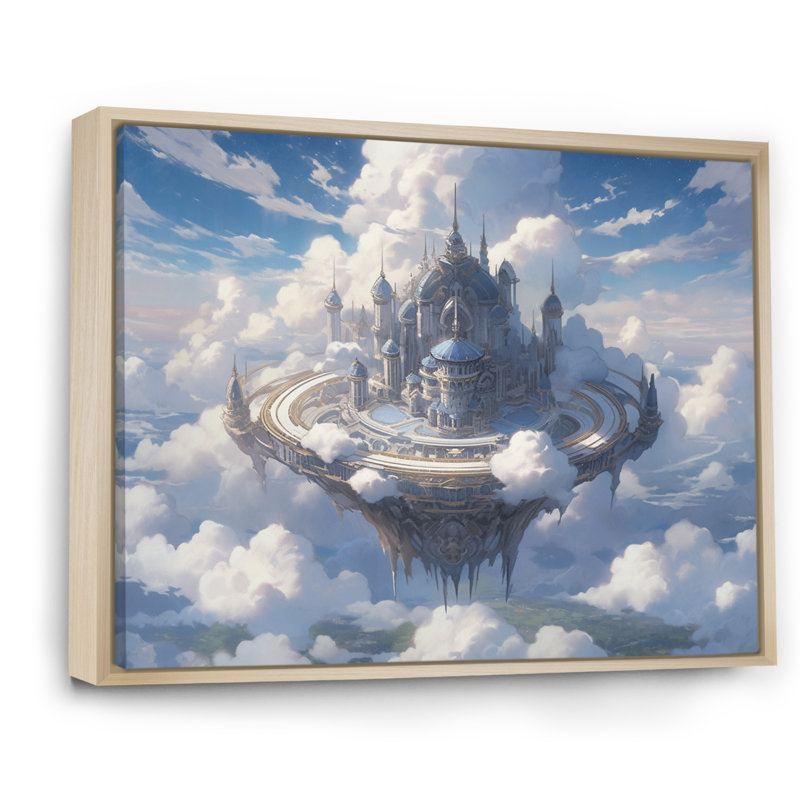 Château dans les nuages II sur toile, Cadre naturel flottant, H 12 po x l 20 po x P 1 po