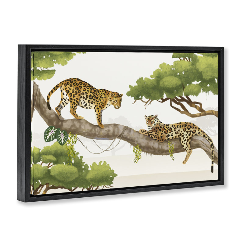 «Leopards Prowling on Branch», toile flottante encadrée par Lucca Shappard, Cadre flottant noir de jais, H 21 po x l 31 po