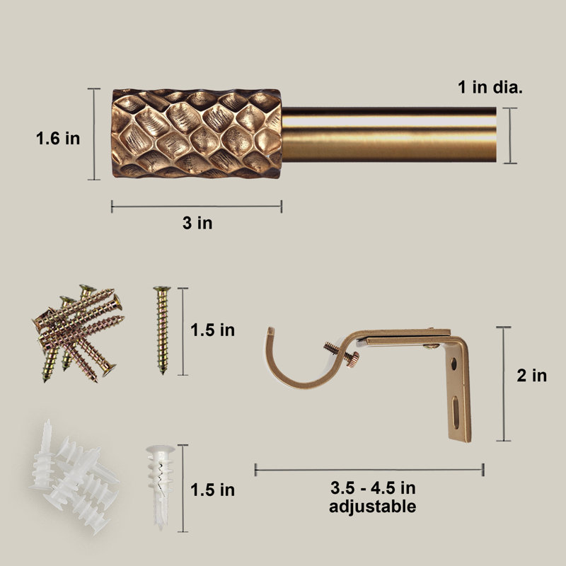 Adjustable 1''diameter Single Curtain Rod Set, 36" - 72"