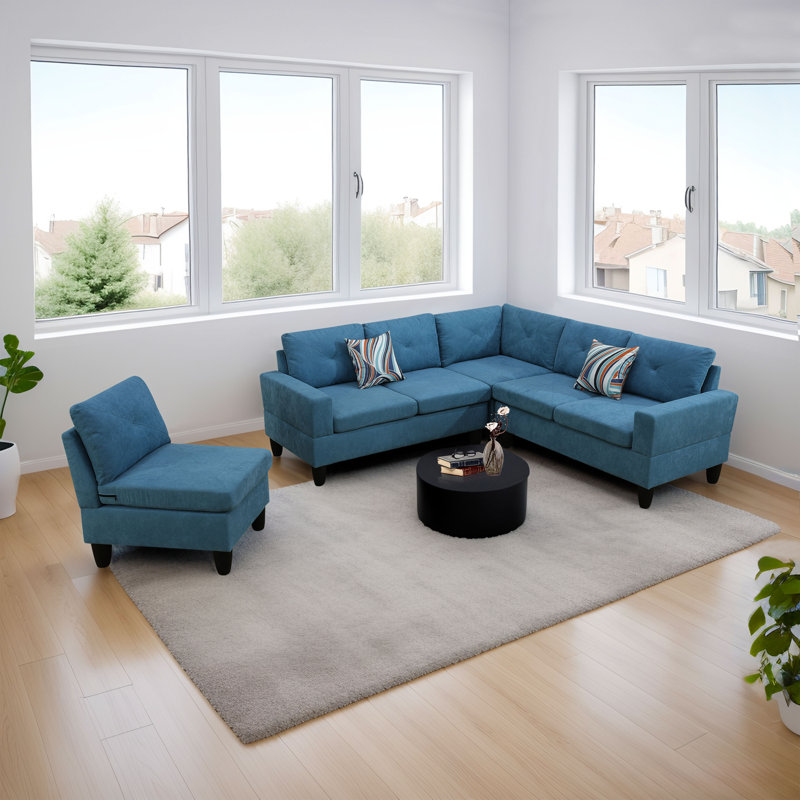 Canapé modulaire rembourré 4 pièces 95,5 po Antania, Microfibre / microsuade bleue