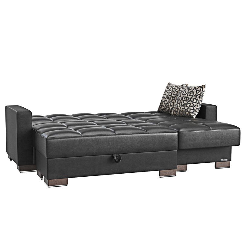 Chaise longue rembourrée convertible avec rangement, Noir