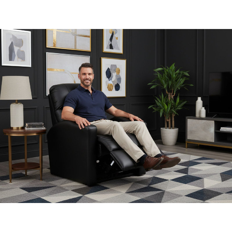 Upholstered Power Reclining Home Theater Seating with Cup Holder, Luxe Black, Power