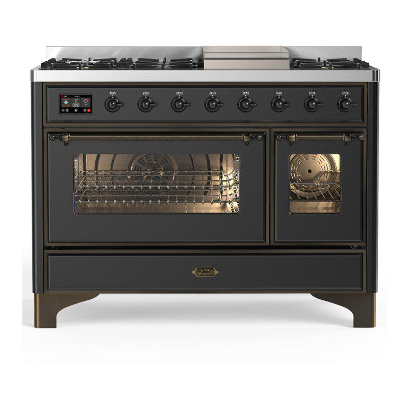 Majestic III Series 48 Inch Dual Fuel Range with 5 Sealed Burners, Griddle, Frenchtop in Matte Graphite (Liquid Propane, Burnished Trim)