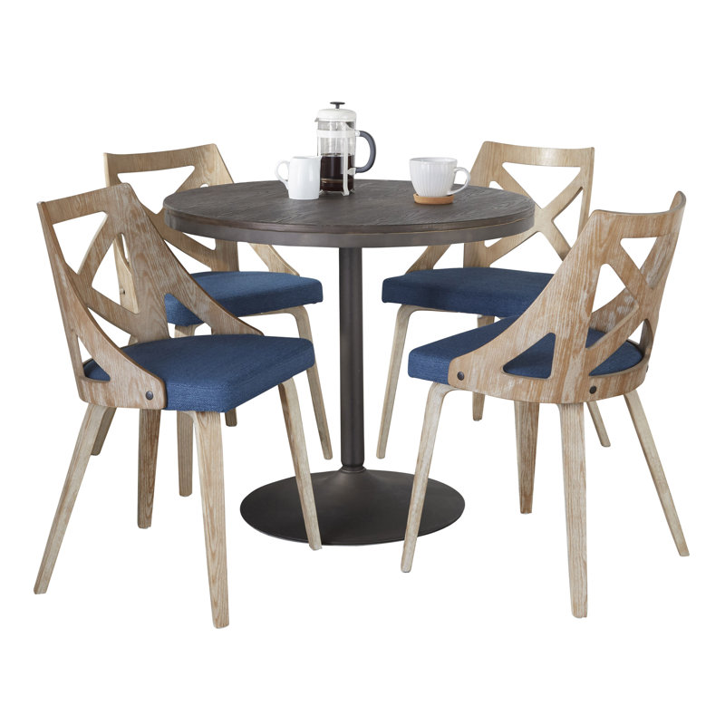 4 - Person Pedestal Dining Set, Black, Black/Clear, Brown