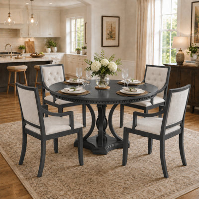Bowlds Retro 5-piece Dining Set Extendable Round Table and 4 Chairs,Round Table Top with Leaf,dining table set,dining room set