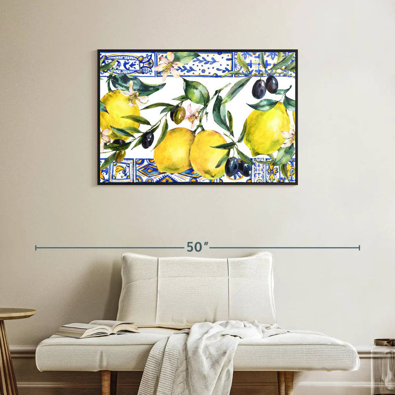 Citrons et olives, Cadre flottant noir, 37 po x 25 po