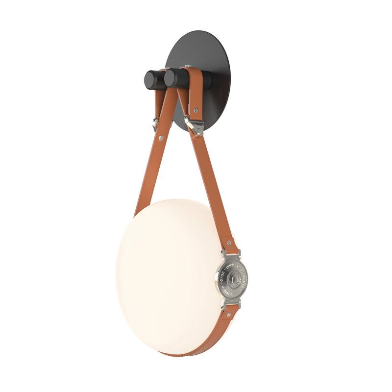Derby 1 - Light LED Dimmable Armed Sconce, Polished Nickel, Chestnut Leather, Hubbardton Forge Branded Plate