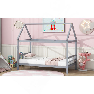House Bed With Headboard And Footboard, Rubber Wood Bed With House Frame by Harper Orchard