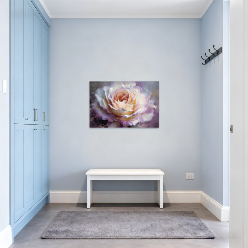 Plantes et fleurs, art floral rose pastel sur toile, H 12 po x l 18 po
