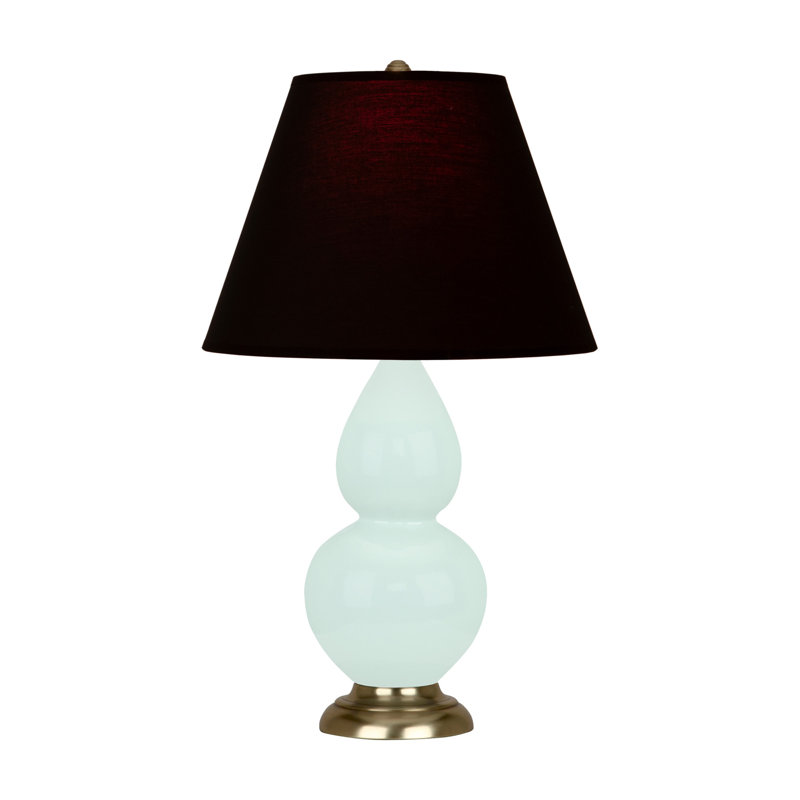 Petite lampe d'appoint à double gourde, Encre noire / rose rouge, Laiton antique, Menthe glacée
