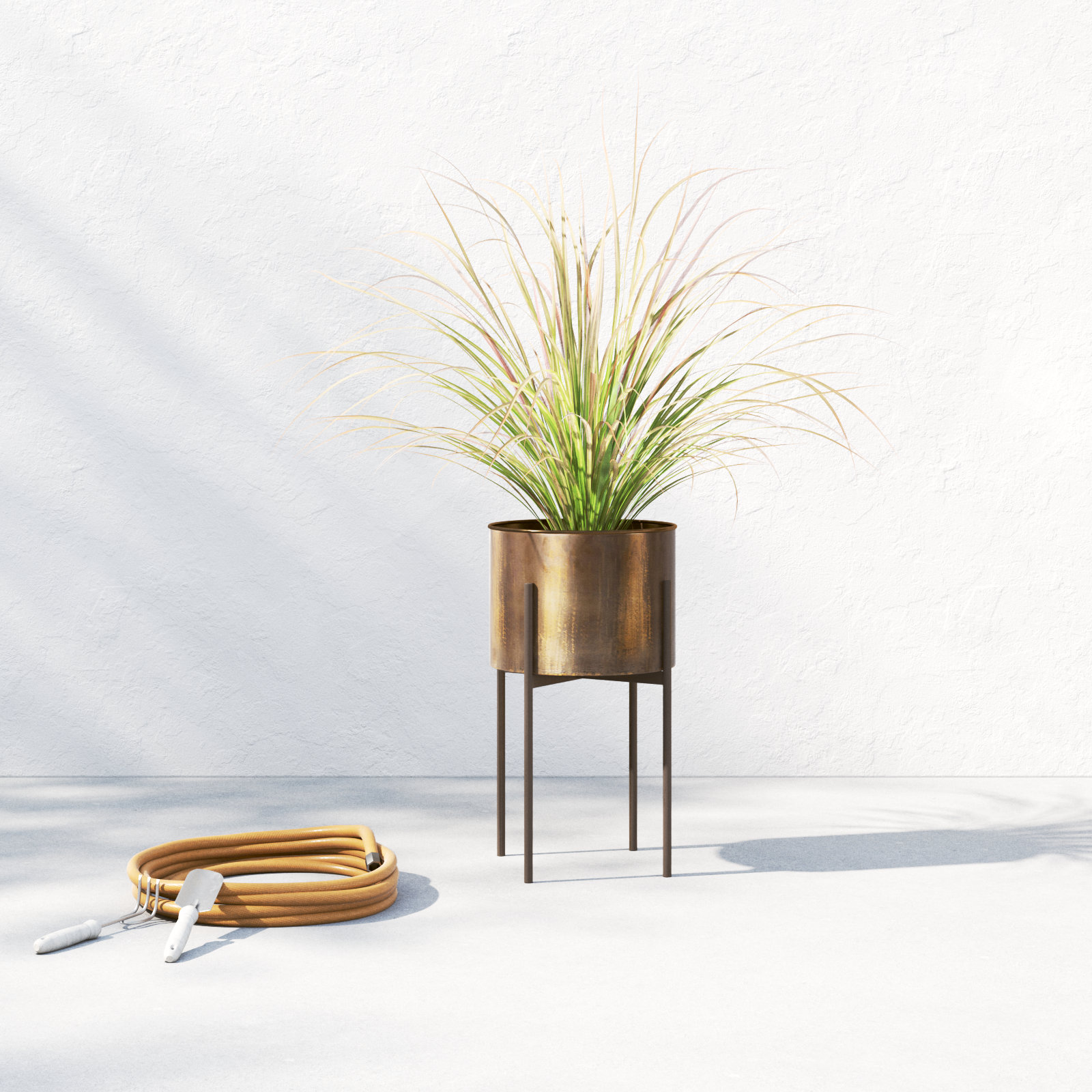 Brinley Metal Planter, Weathered Brass, 26" H x 15" W x 15" D