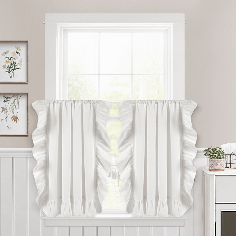 Ensemble de rideaux en lin à volants pour cuisine, ensemble de 78 x 36 blanc (chacun 39 x 36), L 39 po x L 36 po