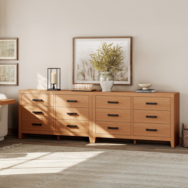 12-Drawer Solid and Manufactured Wood Horizontal Double Dresser, Mocha