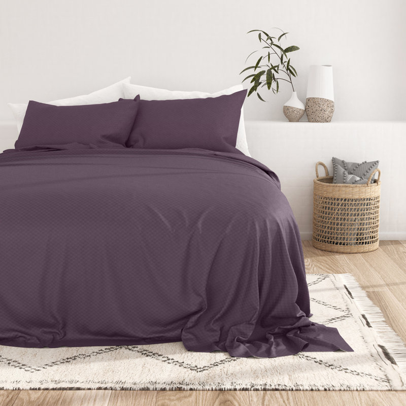 Twin Purple Embossed Microfiber Deep Pocket Sheet Set