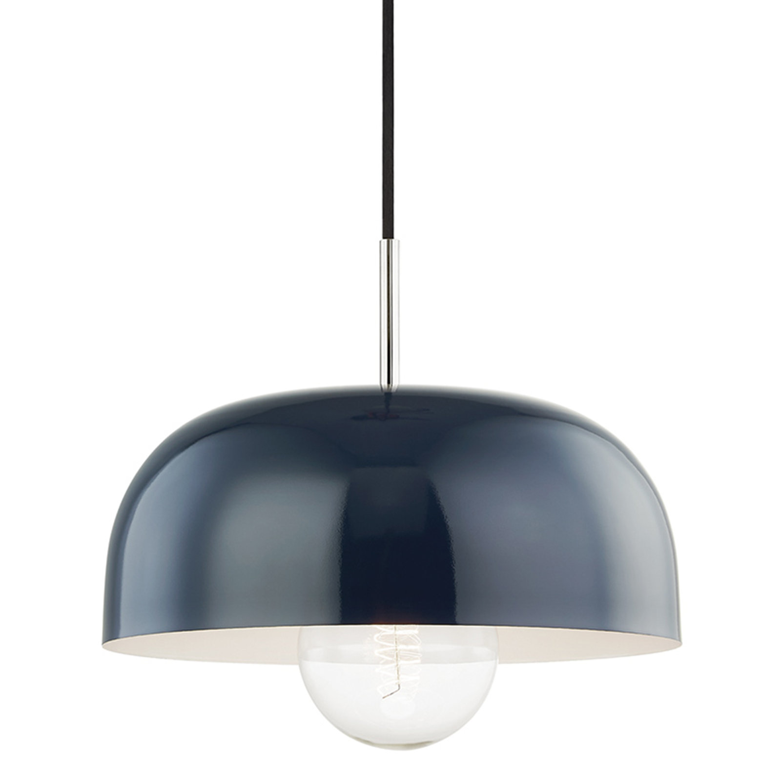 Avery 1 Light Pendant, Navy, Polished Nickel, 5.75" H x 14" W x 14" D