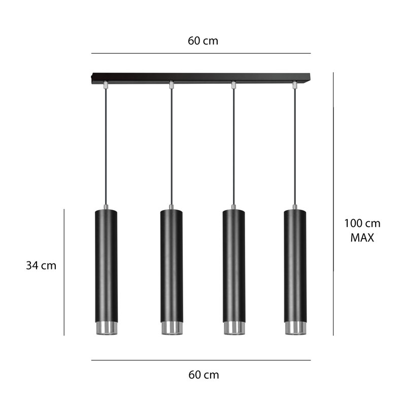 Danbury 4 - Light Cylinder Pendant, Black, Chrome