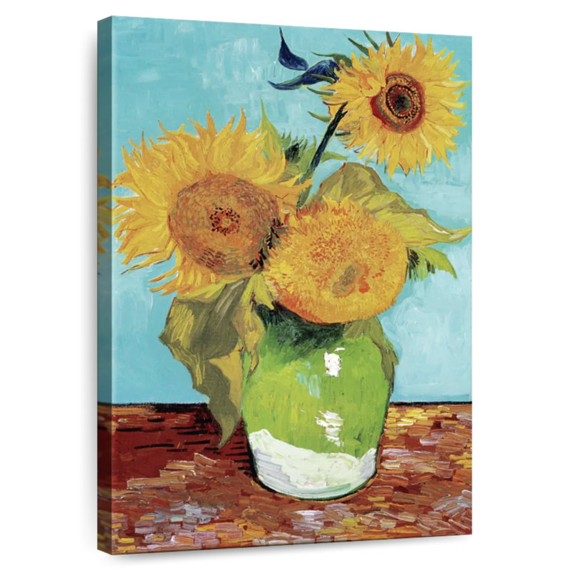 Vase Harnek avec trois tournesols, H 30 po x l 20 po