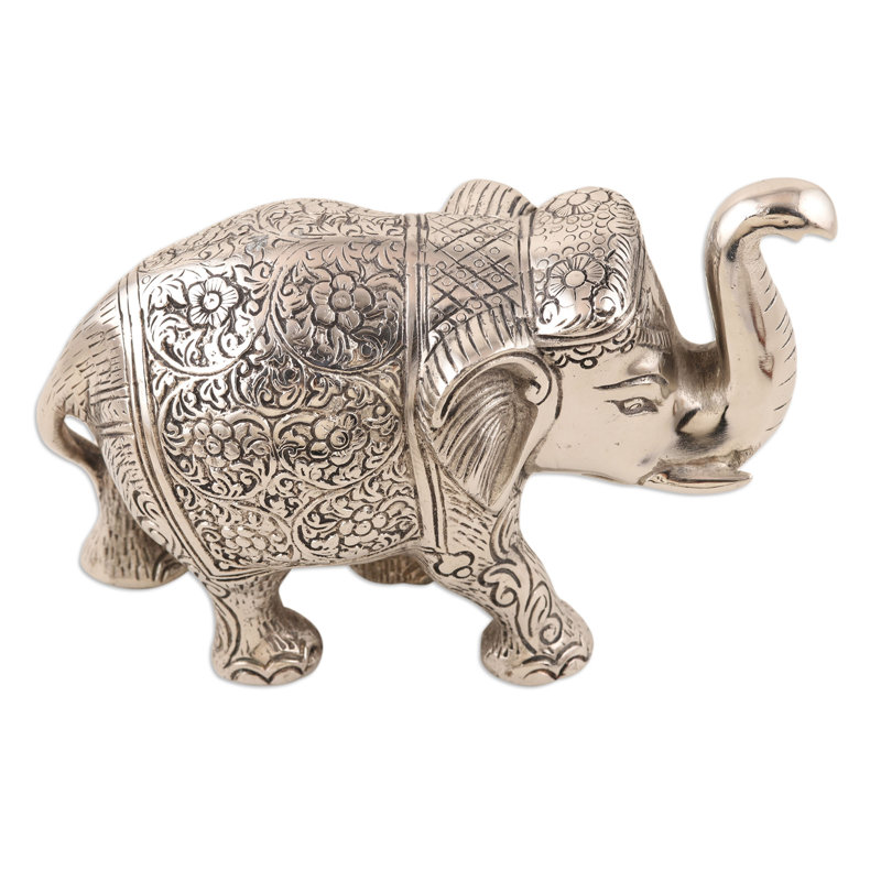 Bungalow Rose Handmade Sweet Elephant Aluminum Statuette
