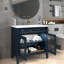 Meuble-lavabo bleu 35,6 po avec verre, éclairage activé par le mouvement, 2 armoires, design, d'inspiration médiévale, lavabo intégré et évier automatique Mid-Century avec beaucoup d'espace de rangement, style et preuve-130795495