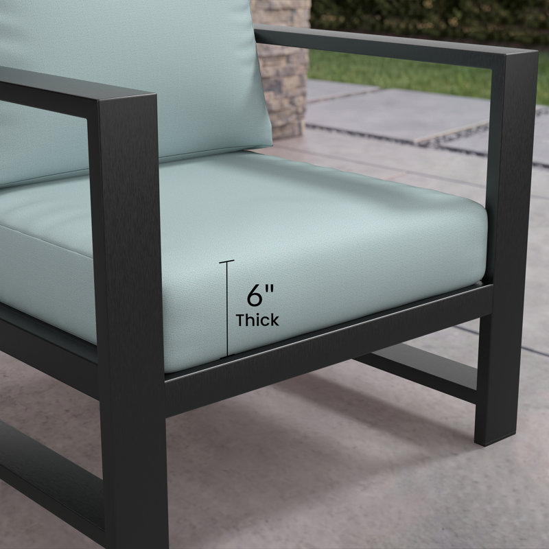 Fauteuil d'extérieur en métal Dulcie avec coussins Sunbrella®, Sunbrella® Bliss Dew