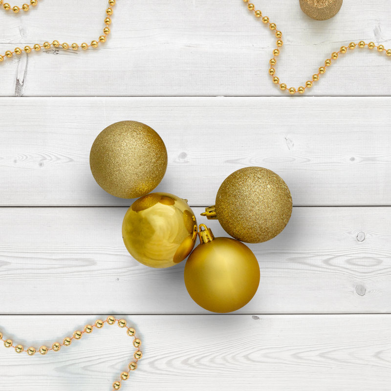 Shatterproof 4-Finish Christmas Ball Ornaments 4" (100mm), Vegas Gold