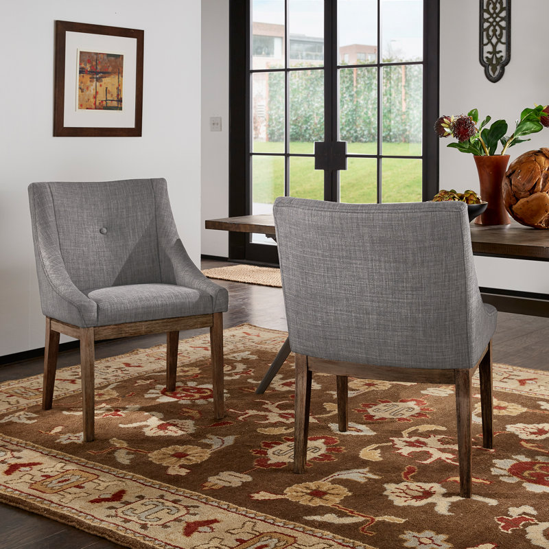 Irving Place 19.75'' H Tufted Upholstered Side Chair, Brown, Grey Linen