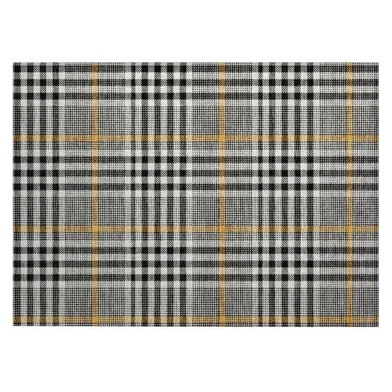 Addison 30" x 20" Black Synthetic Washable Plaid Rug