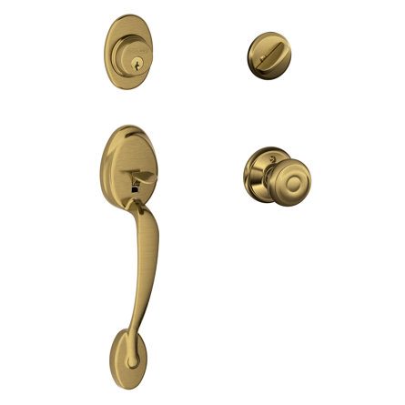 Plymouth Handleset with Single Cylinder Deadbolt and Georgian Door Knob and Rosette