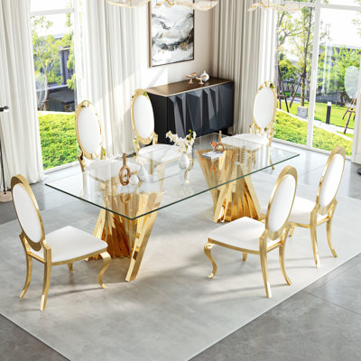 6 - Person Glass Top Double Pedestal Dining Set