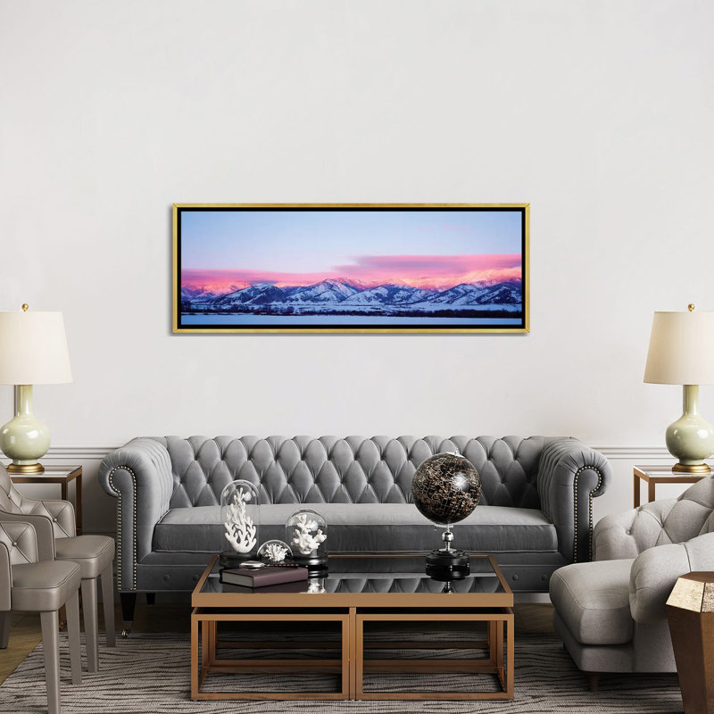 Reproduction de photo sur toile, "Bridger Mountains, Sunset, Bozeman", H 20 po x l 60 po x P 1,5 po, Toile encadrée d'or