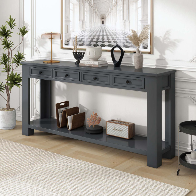 3-Drawers Storage  Console Table with Bottom Shelf for Entryway Hallway, Tan
