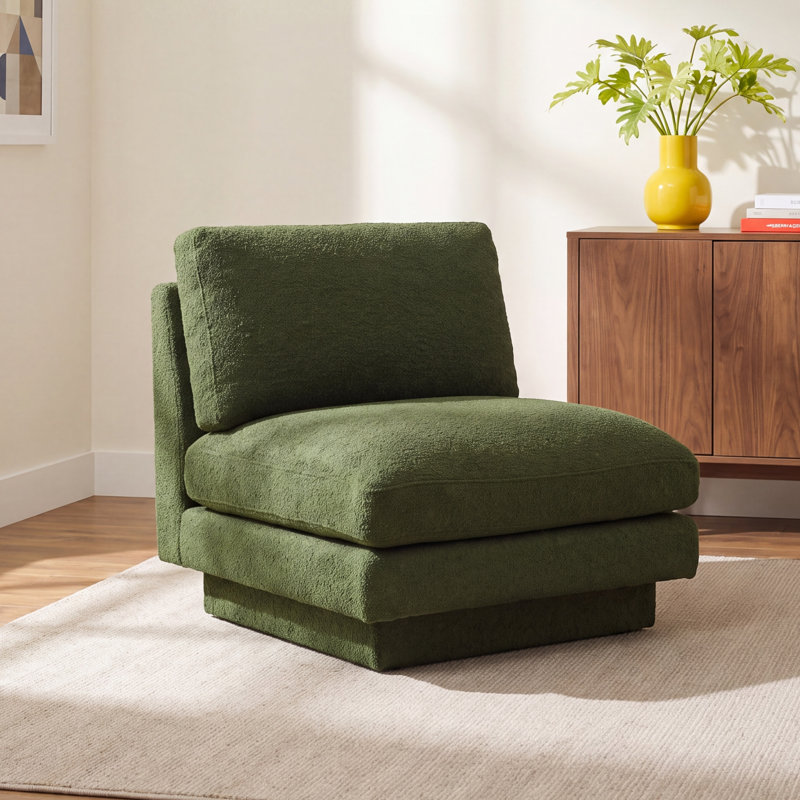 Woolf 34" Modern Boucle Upholstered Slipper Chair, Green Boucle