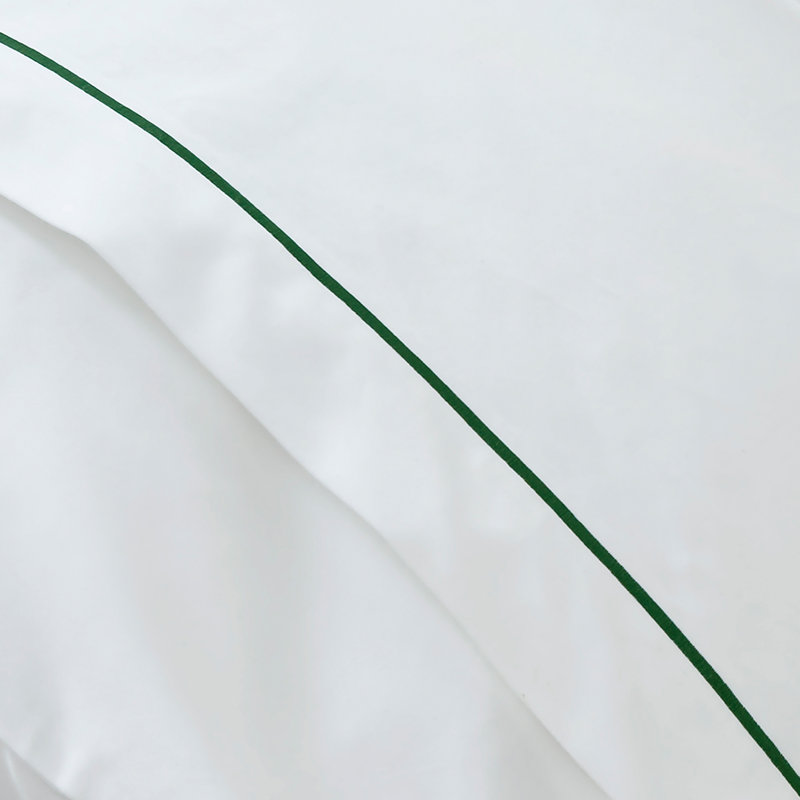 Premium Sateen Flat Sheet, White/Green, Queen Flat Sheet