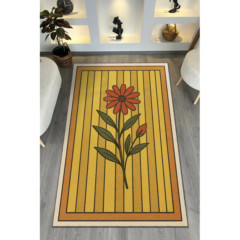 Tapis beige tissé à motif floral rétro Mosso, 2'6" x 4'11"