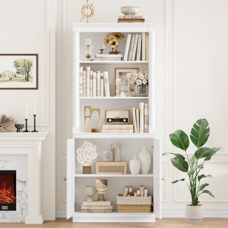 Bibliothèque standard avec rangement H 71 ", Blanc