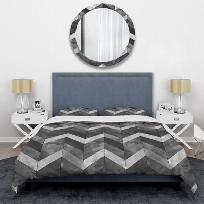 Ensemble de housse de couette moderne Gray Herringbone Flow I