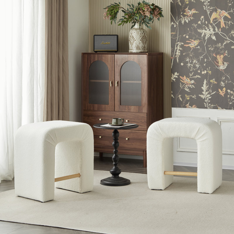  Tabourets de comptoir rembourrés Boucle, ensemble de 2 chaises de salle à manger sans accoudoirs pour îlot de cuisine, blanc