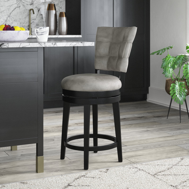 Bittu Swivel Upholstered Counter Stool, Counter Stool (26" Seat Height), Granite Gray