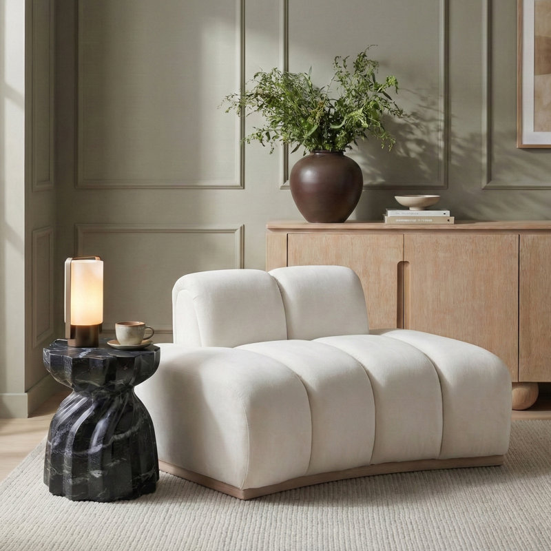 Fauteuil en velours Jace, Velours crème