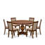Ensemble de table de cuisine 7 pièces comprenant une table à piédestal et 6 chaises de salle à manger en lin brun clair avec dossier rembourré - Noyer antique-660871673-642101089