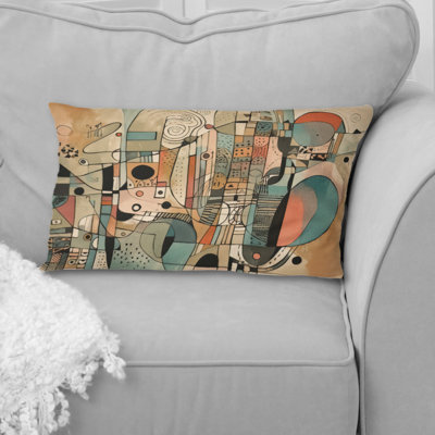 Golden Mid Century Boho Drawing - Abstract Minimalism Printed Pillow