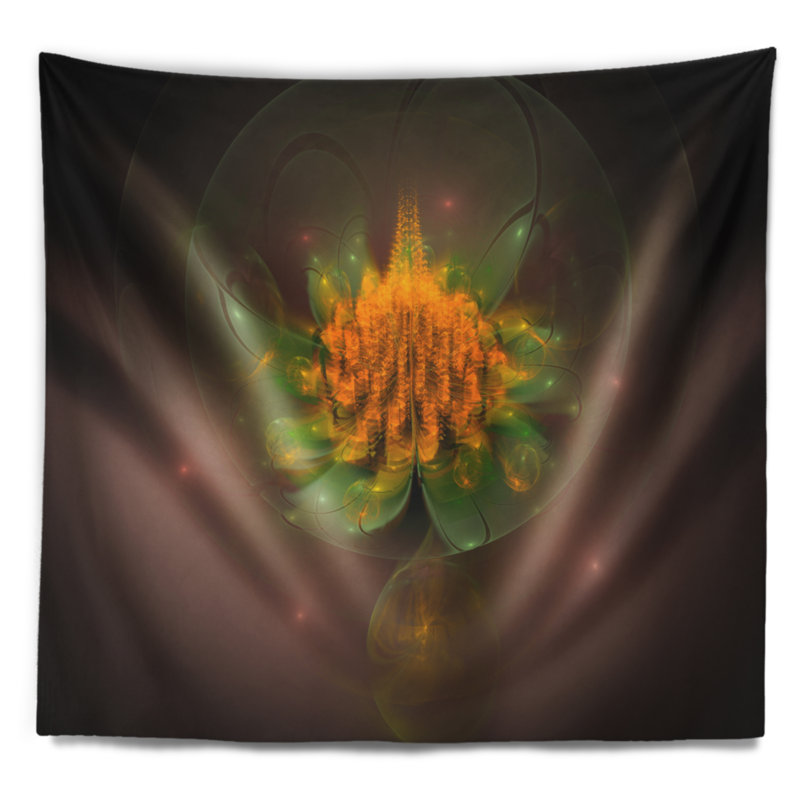 Motif floral floral jaune sur fond noir, H 78 po x l 92 po
