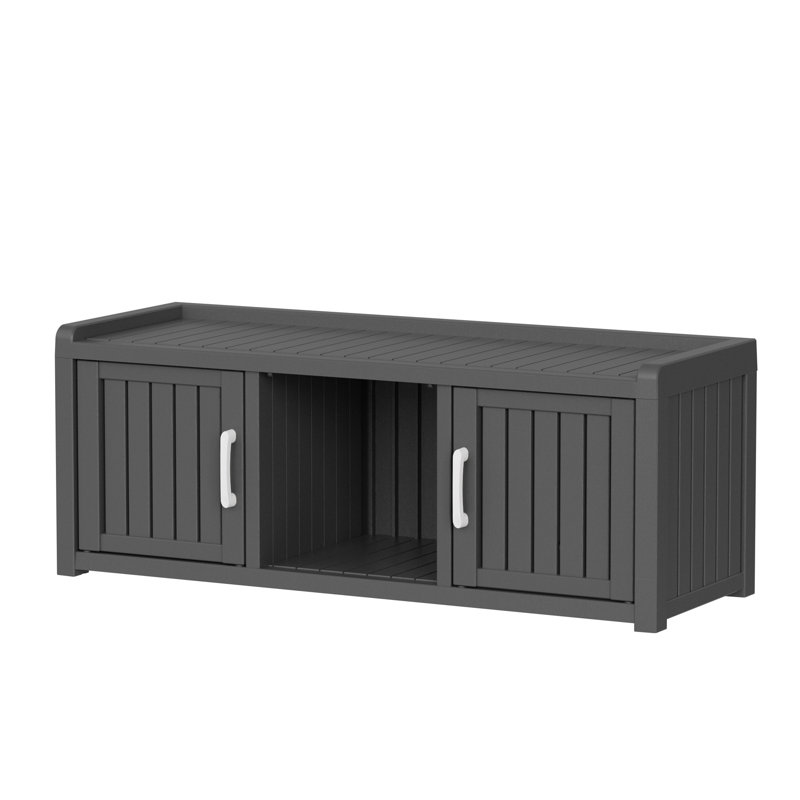 46.86"W Resin Shoe Storage Cabinet With 2 Doors And Adjustable Shelves(Black), Black