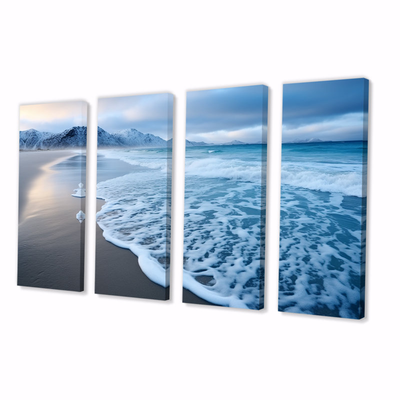 «White Calm Wave On Coastal Beach IV - Coastal Beach», ensemble de 4 pièces d'art mural, H 32 po x l 64 po