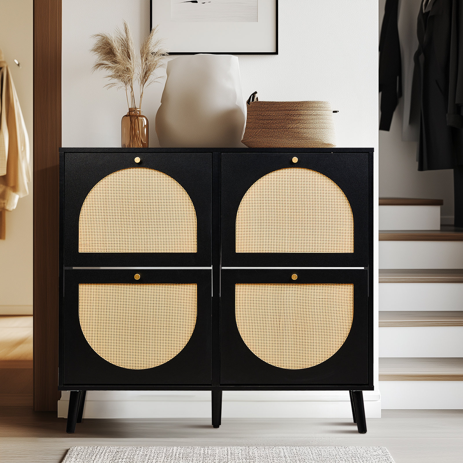 George Oliver 4 Flip Drawers Rattan Shoe Cabinet Shoe Storage Organizer Unit & Reviews | Wayfair