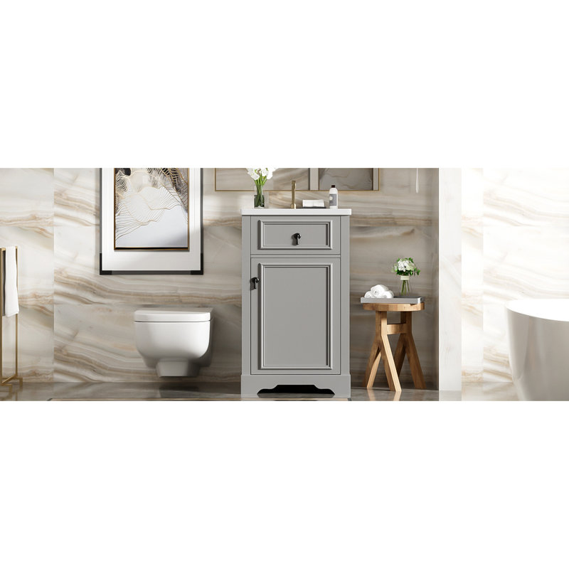 Meuble-lavabo de 20 pouces avec lavabo en céramique, porte à fermeture en douceur et rangement intelligent pour une petite tablette en U flexible et facile d'accès